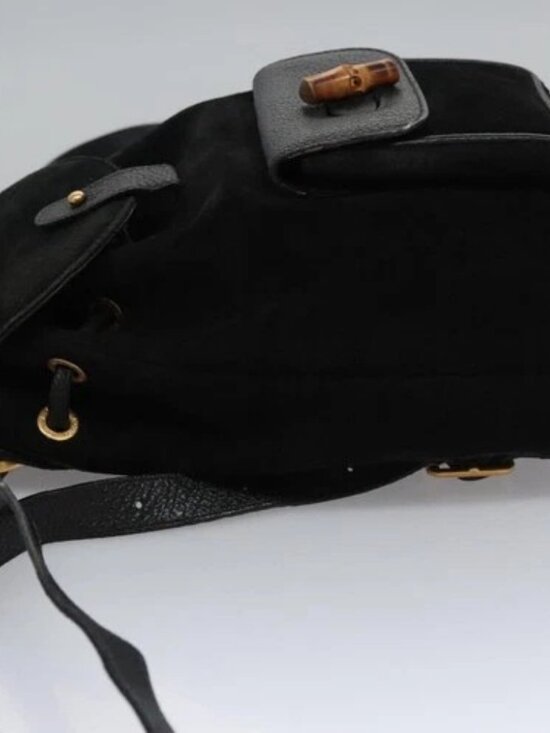 GUCCI Bamboo Backpack Suede Leather Black Gold 003 1705 0030 Auth nb031 main image 14